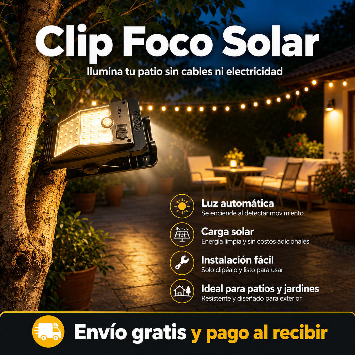 ☀️ Lámpara Solar con Clip y Sensor de Movimiento 💡