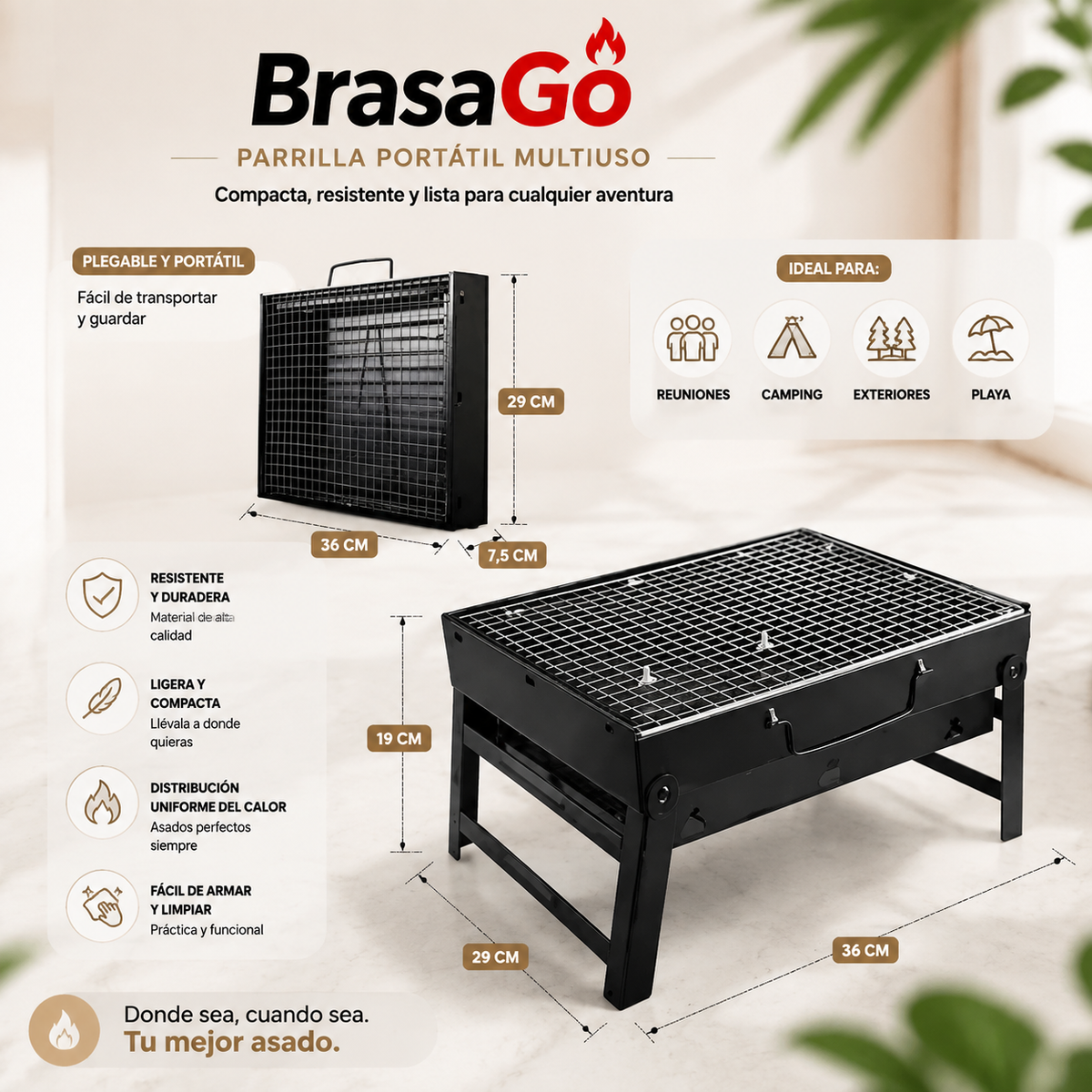 🔥 BrasaGo Parrilla Portátil Plegable