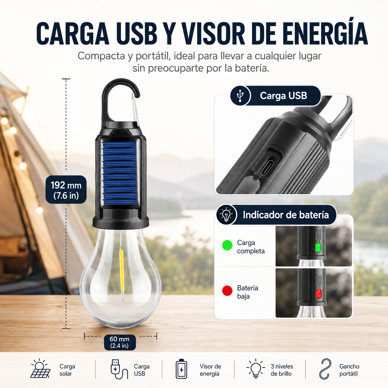 Ampolleta Solar De Camping X2