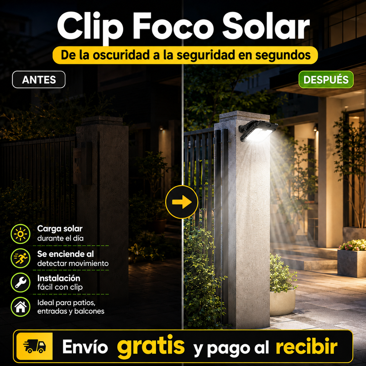 ☀️ Lámpara Solar con Clip y Sensor de Movimiento 💡
