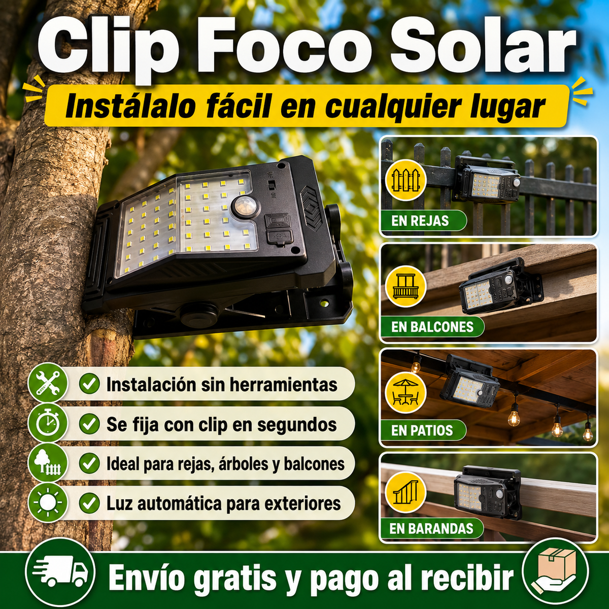 ☀️ Lámpara Solar con Clip y Sensor de Movimiento 💡
