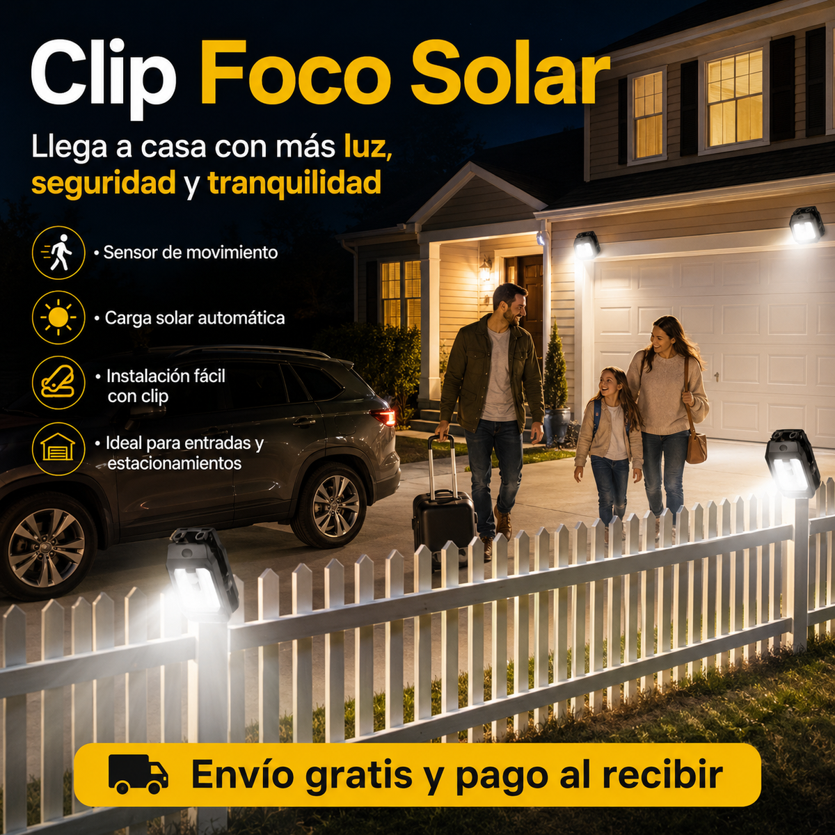 ☀️ Lámpara Solar con Clip y Sensor de Movimiento 💡